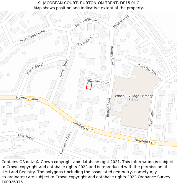 9, JACOBEAN COURT, BURTON-ON-TRENT, DE15 0HG: Location map and indicative extent of plot