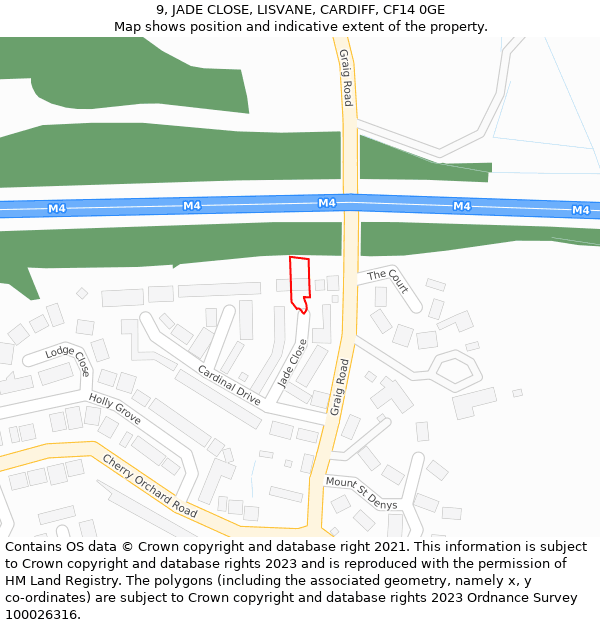 9, JADE CLOSE, LISVANE, CARDIFF, CF14 0GE: Location map and indicative extent of plot