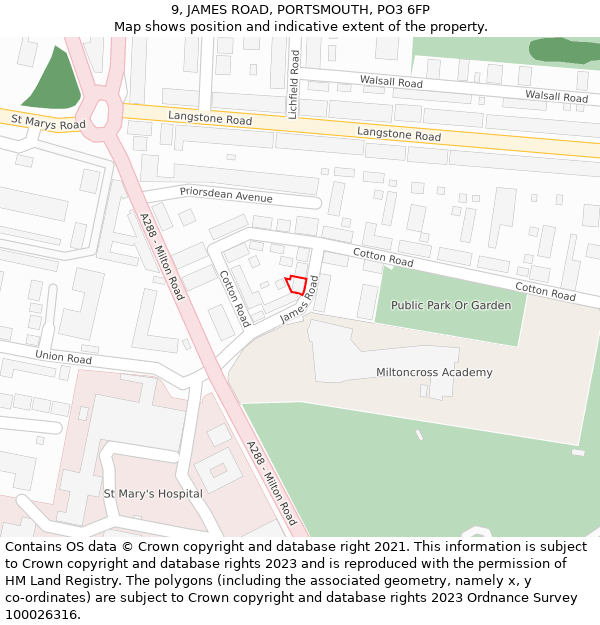 9, JAMES ROAD, PORTSMOUTH, PO3 6FP: Location map and indicative extent of plot