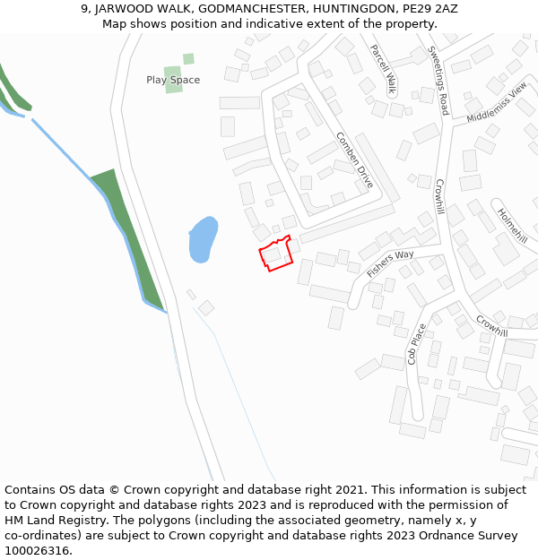 9, JARWOOD WALK, GODMANCHESTER, HUNTINGDON, PE29 2AZ: Location map and indicative extent of plot