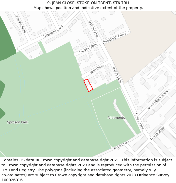 9, JEAN CLOSE, STOKE-ON-TRENT, ST6 7BH: Location map and indicative extent of plot