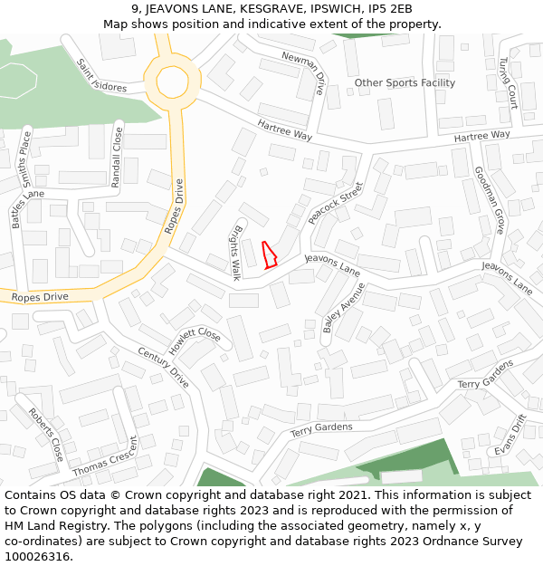 9, JEAVONS LANE, KESGRAVE, IPSWICH, IP5 2EB: Location map and indicative extent of plot