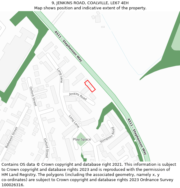 9, JENKINS ROAD, COALVILLE, LE67 4EH: Location map and indicative extent of plot