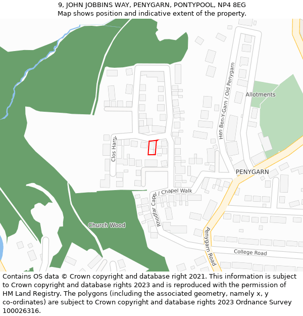 9, JOHN JOBBINS WAY, PENYGARN, PONTYPOOL, NP4 8EG: Location map and indicative extent of plot