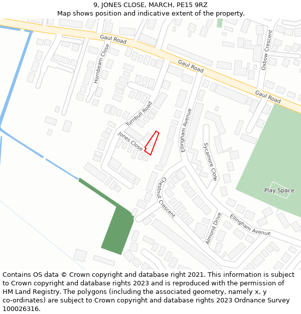 9, JONES CLOSE, MARCH, PE15 9RZ: Location map and indicative extent of plot