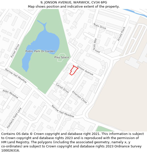 9, JONSON AVENUE, WARWICK, CV34 6PG: Location map and indicative extent of plot
