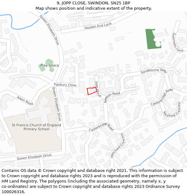 9, JOPP CLOSE, SWINDON, SN25 1BP: Location map and indicative extent of plot
