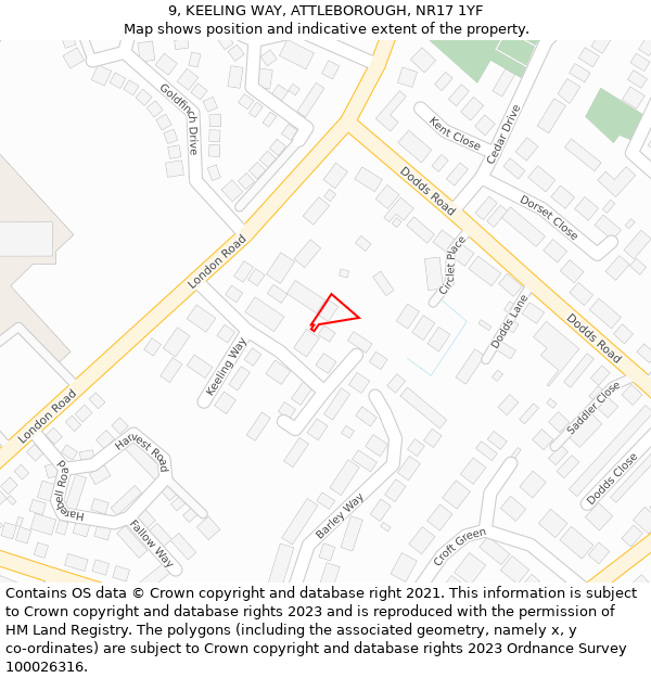 9, KEELING WAY, ATTLEBOROUGH, NR17 1YF: Location map and indicative extent of plot