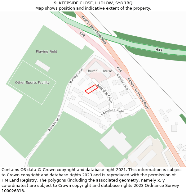 9, KEEPSIDE CLOSE, LUDLOW, SY8 1BQ: Location map and indicative extent of plot