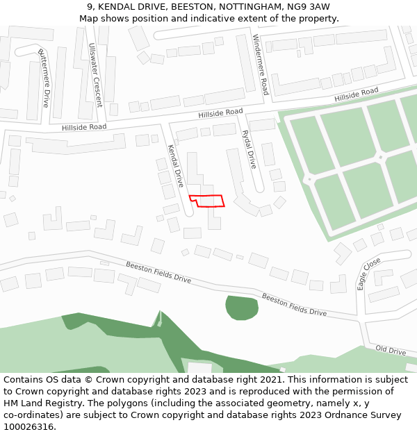 9, KENDAL DRIVE, BEESTON, NOTTINGHAM, NG9 3AW: Location map and indicative extent of plot