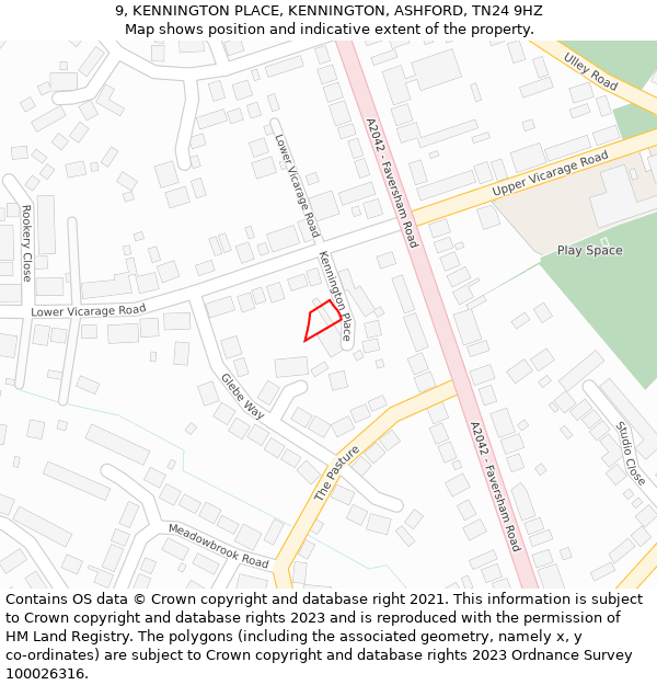 9, KENNINGTON PLACE, KENNINGTON, ASHFORD, TN24 9HZ: Location map and indicative extent of plot