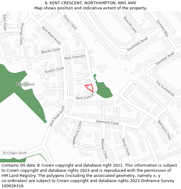 9, KENT CRESCENT, NORTHAMPTON, NN5 4WE: Location map and indicative extent of plot