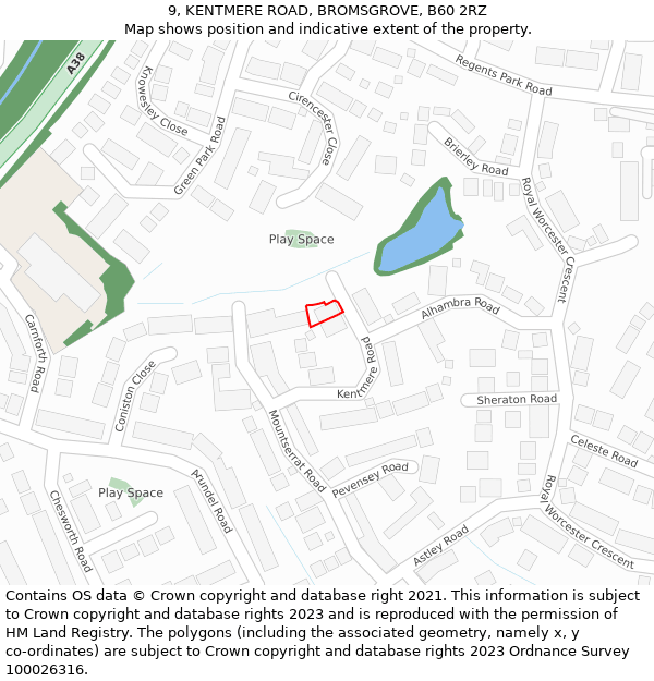 9, KENTMERE ROAD, BROMSGROVE, B60 2RZ: Location map and indicative extent of plot