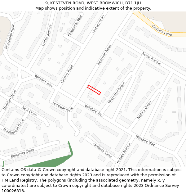 9, KESTEVEN ROAD, WEST BROMWICH, B71 1JH: Location map and indicative extent of plot
