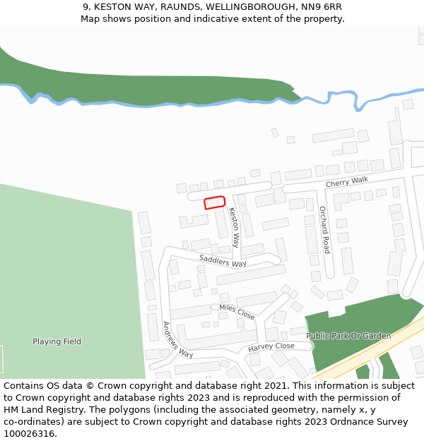 9, KESTON WAY, RAUNDS, WELLINGBOROUGH, NN9 6RR: Location map and indicative extent of plot