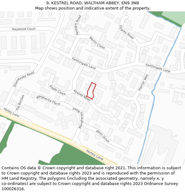 9, KESTREL ROAD, WALTHAM ABBEY, EN9 3NB: Location map and indicative extent of plot