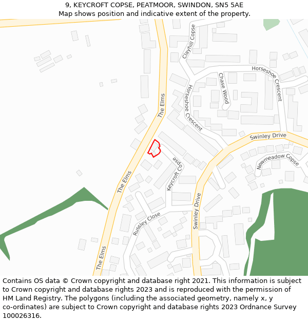 9, KEYCROFT COPSE, PEATMOOR, SWINDON, SN5 5AE: Location map and indicative extent of plot