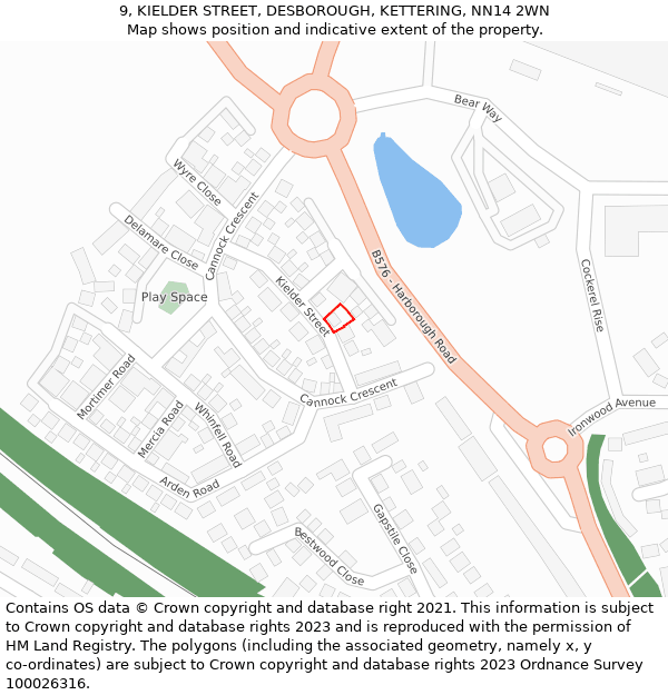 9, KIELDER STREET, DESBOROUGH, KETTERING, NN14 2WN: Location map and indicative extent of plot