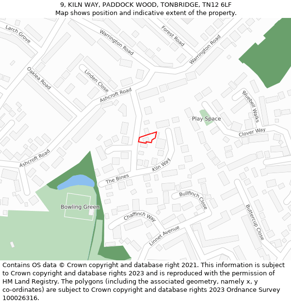 9, KILN WAY, PADDOCK WOOD, TONBRIDGE, TN12 6LF: Location map and indicative extent of plot
