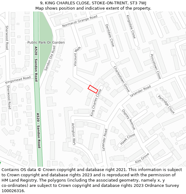 9, KING CHARLES CLOSE, STOKE-ON-TRENT, ST3 7WJ: Location map and indicative extent of plot