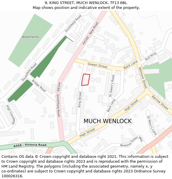 9, KING STREET, MUCH WENLOCK, TF13 6BL: Location map and indicative extent of plot