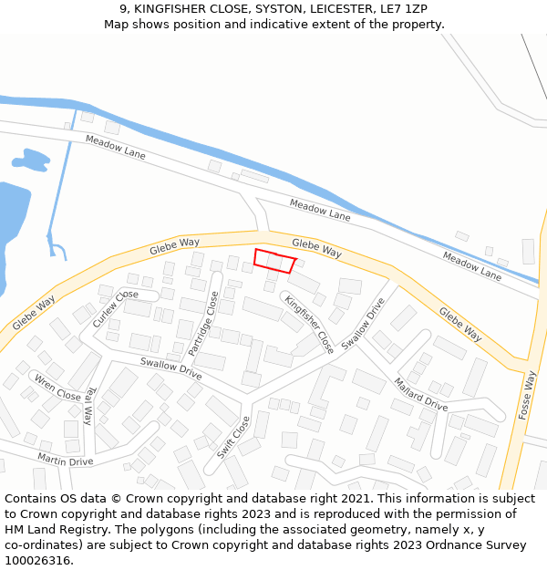 9, KINGFISHER CLOSE, SYSTON, LEICESTER, LE7 1ZP: Location map and indicative extent of plot