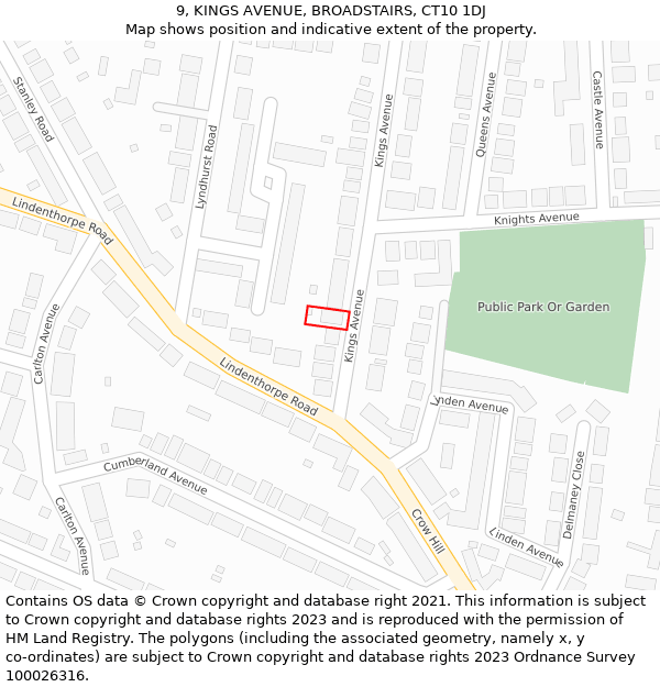 9, KINGS AVENUE, BROADSTAIRS, CT10 1DJ: Location map and indicative extent of plot