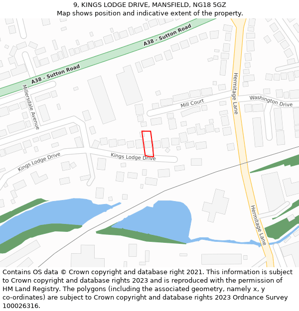 9, KINGS LODGE DRIVE, MANSFIELD, NG18 5GZ: Location map and indicative extent of plot