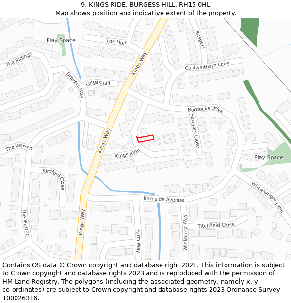 9, KINGS RIDE, BURGESS HILL, RH15 0HL: Location map and indicative extent of plot