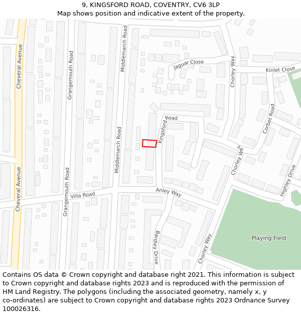 9, KINGSFORD ROAD, COVENTRY, CV6 3LP: Location map and indicative extent of plot