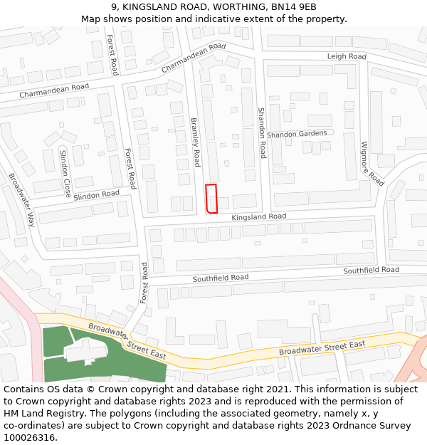 9, KINGSLAND ROAD, WORTHING, BN14 9EB: Location map and indicative extent of plot
