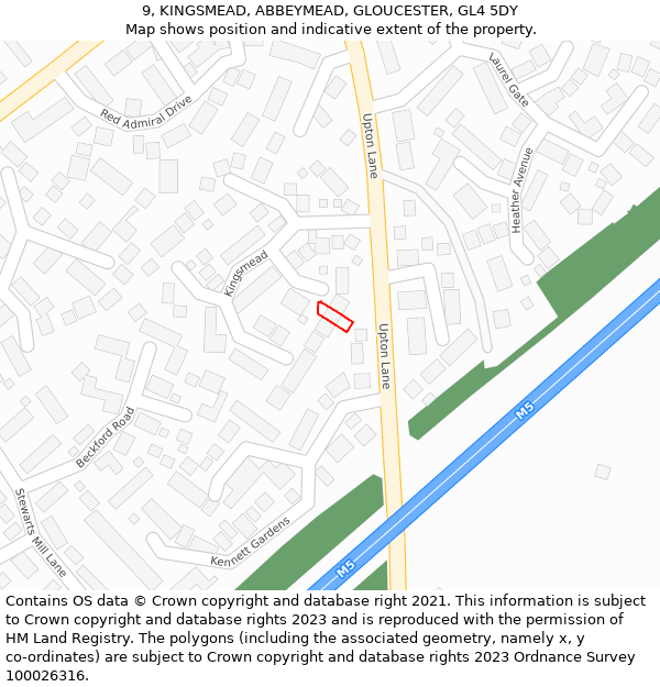 9, KINGSMEAD, ABBEYMEAD, GLOUCESTER, GL4 5DY: Location map and indicative extent of plot