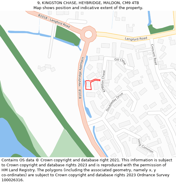 9, KINGSTON CHASE, HEYBRIDGE, MALDON, CM9 4TB: Location map and indicative extent of plot