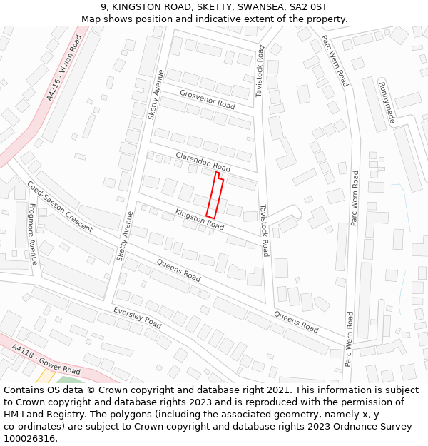 9, KINGSTON ROAD, SKETTY, SWANSEA, SA2 0ST: Location map and indicative extent of plot