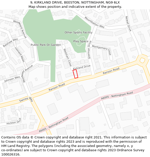 9, KIRKLAND DRIVE, BEESTON, NOTTINGHAM, NG9 6LX: Location map and indicative extent of plot