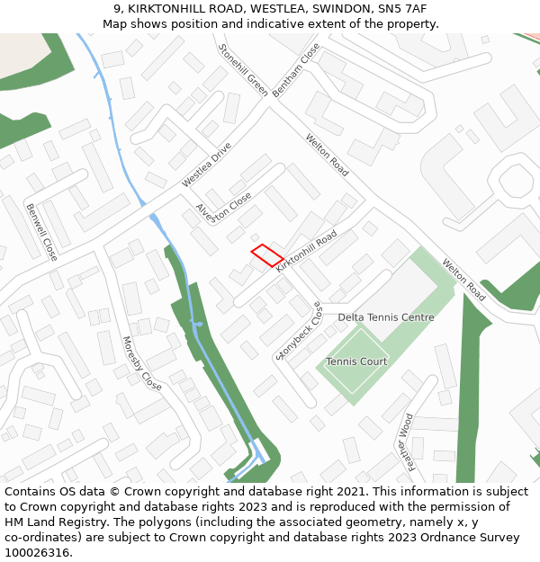 9, KIRKTONHILL ROAD, WESTLEA, SWINDON, SN5 7AF: Location map and indicative extent of plot