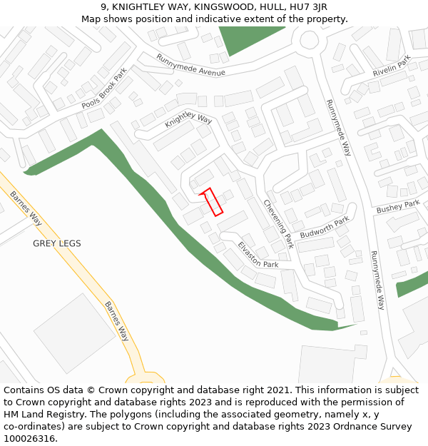 9, KNIGHTLEY WAY, KINGSWOOD, HULL, HU7 3JR: Location map and indicative extent of plot