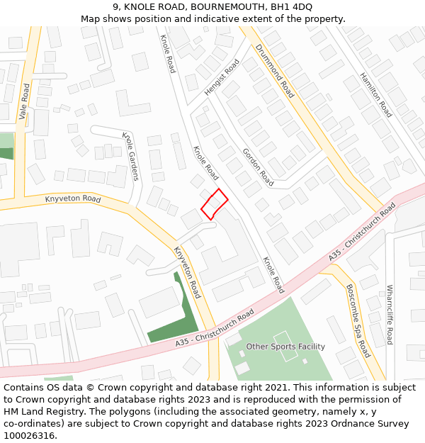 9, KNOLE ROAD, BOURNEMOUTH, BH1 4DQ: Location map and indicative extent of plot