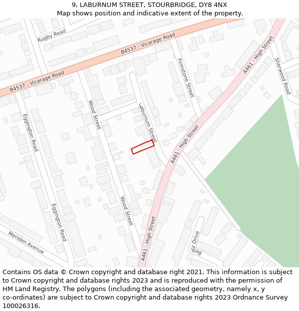 9, LABURNUM STREET, STOURBRIDGE, DY8 4NX: Location map and indicative extent of plot