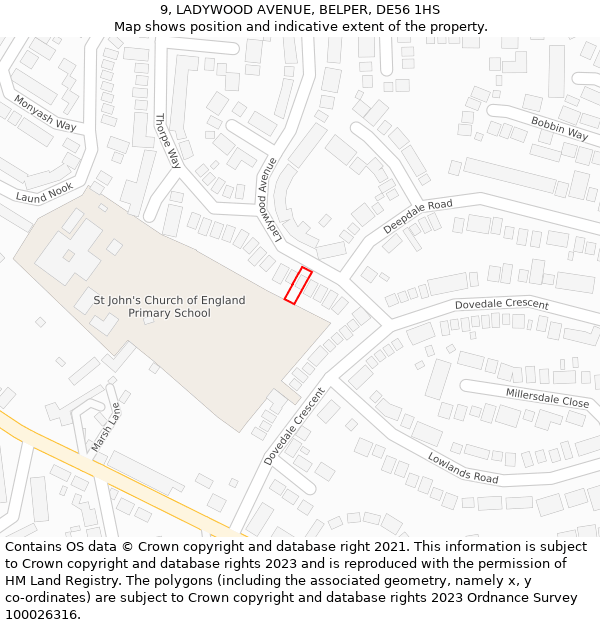 9, LADYWOOD AVENUE, BELPER, DE56 1HS: Location map and indicative extent of plot