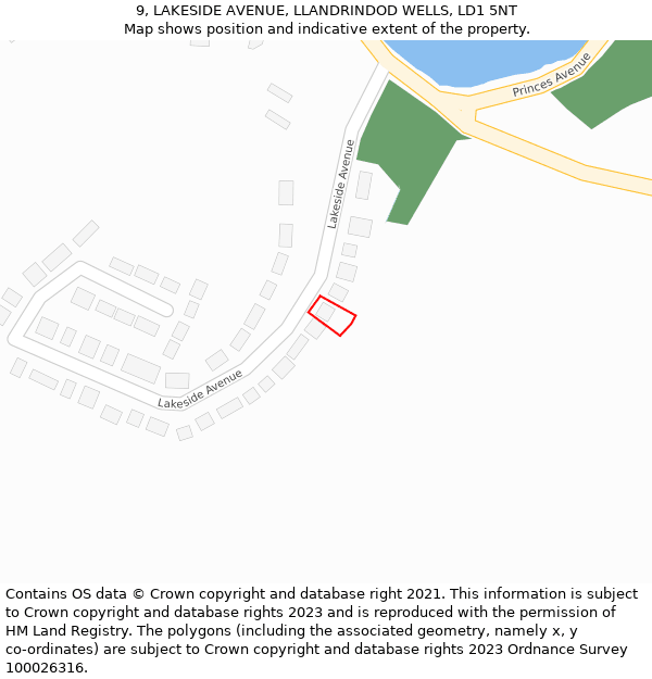 9, LAKESIDE AVENUE, LLANDRINDOD WELLS, LD1 5NT: Location map and indicative extent of plot