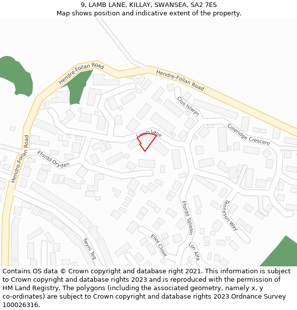 9, LAMB LANE, KILLAY, SWANSEA, SA2 7ES: Location map and indicative extent of plot