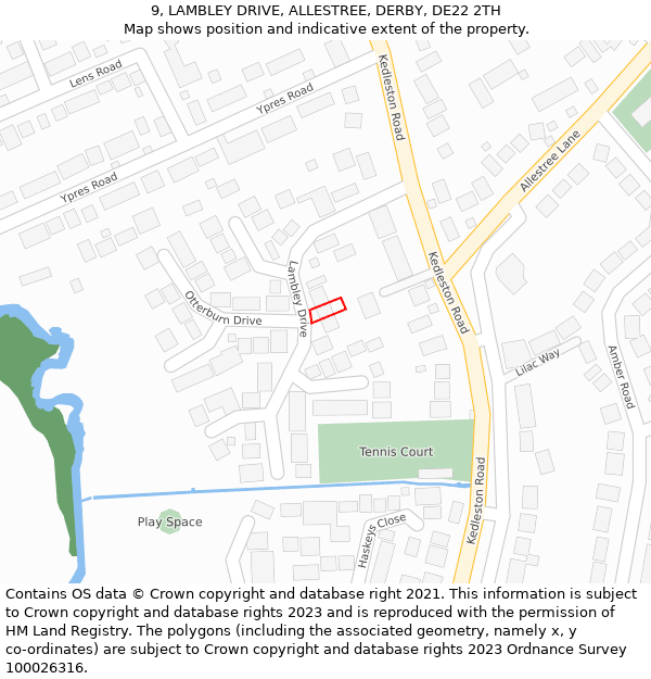 9, LAMBLEY DRIVE, ALLESTREE, DERBY, DE22 2TH: Location map and indicative extent of plot