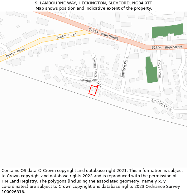 9, LAMBOURNE WAY, HECKINGTON, SLEAFORD, NG34 9TT: Location map and indicative extent of plot