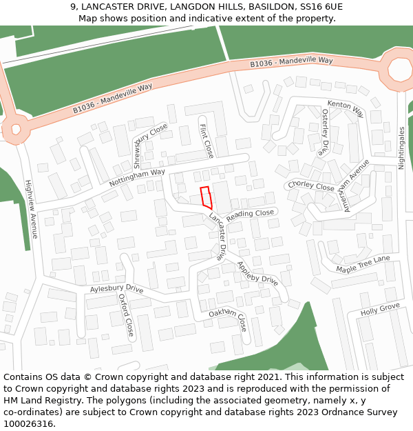 9, LANCASTER DRIVE, LANGDON HILLS, BASILDON, SS16 6UE: Location map and indicative extent of plot