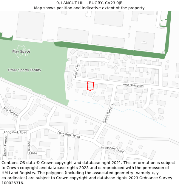 9, LANCUT HILL, RUGBY, CV23 0JR: Location map and indicative extent of plot