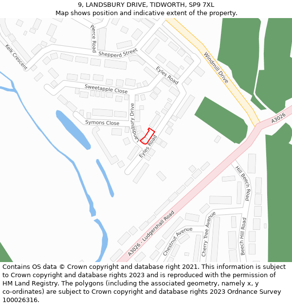9, LANDSBURY DRIVE, TIDWORTH, SP9 7XL: Location map and indicative extent of plot