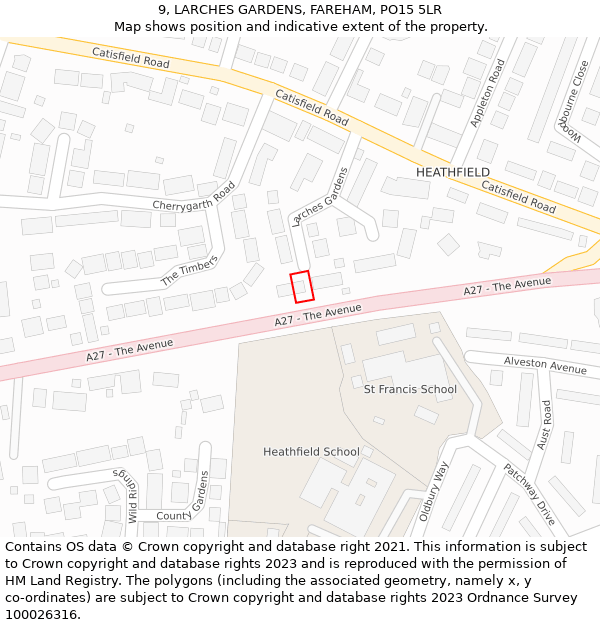 9, LARCHES GARDENS, FAREHAM, PO15 5LR: Location map and indicative extent of plot