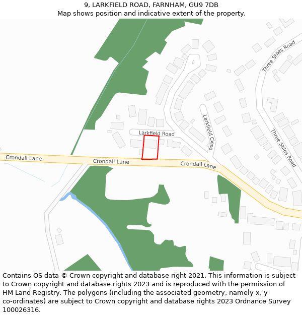 9, LARKFIELD ROAD, FARNHAM, GU9 7DB: Location map and indicative extent of plot