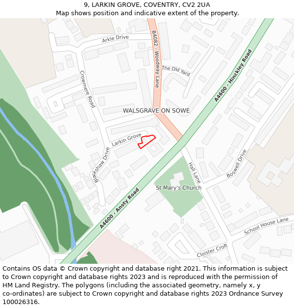 9, LARKIN GROVE, COVENTRY, CV2 2UA: Location map and indicative extent of plot